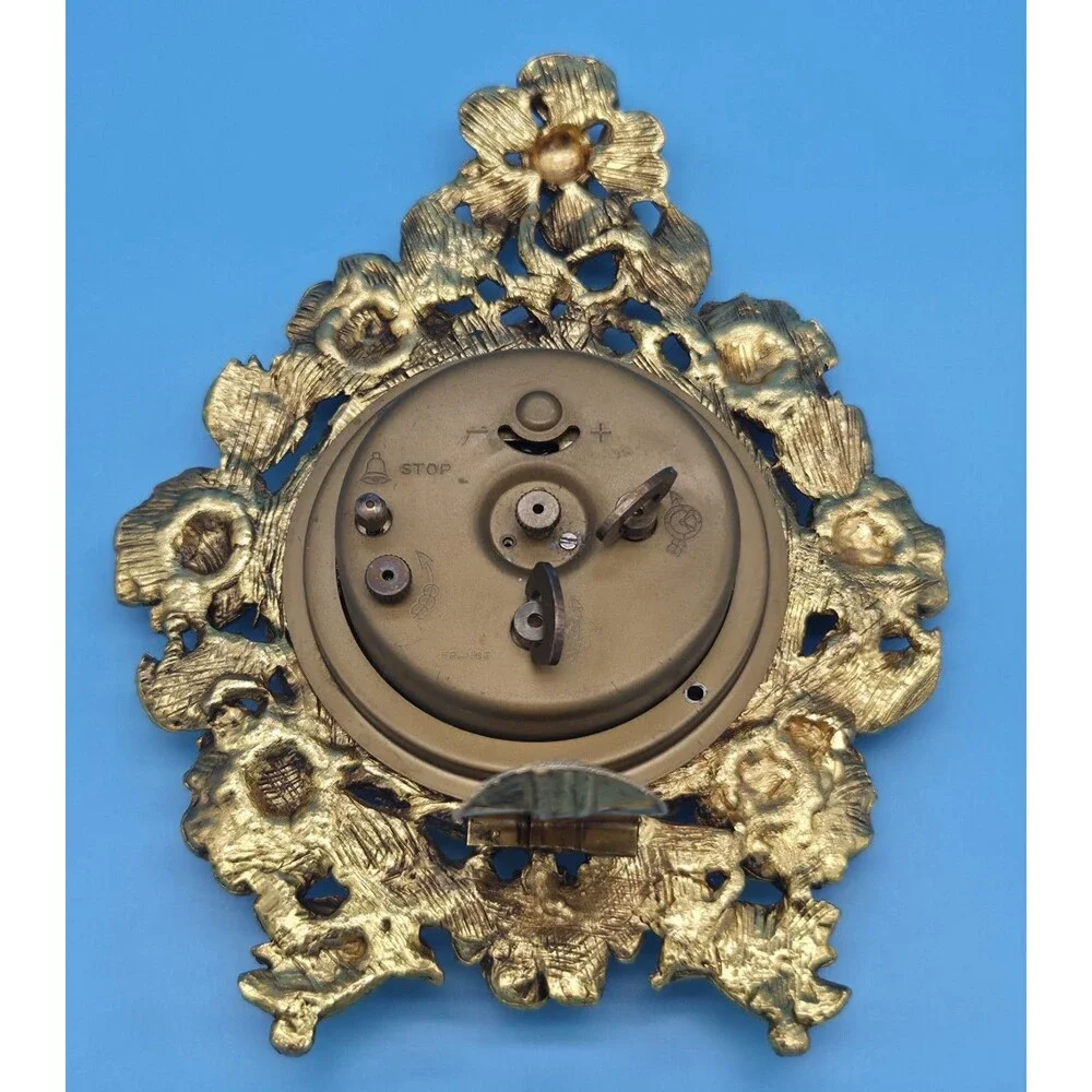 Vintage Endura Desk Clock Gold Tone Floral Frame Made in France​SEE DESCRIPTION